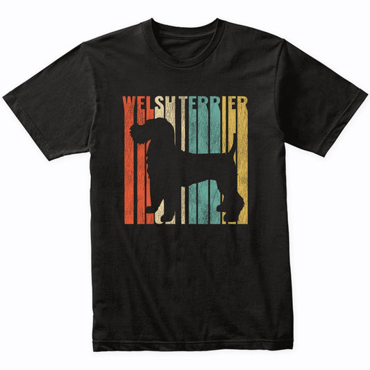 Retro 1970's Style Welsh Terrier Dog Silhouette Cracked Distressed T-Shirt