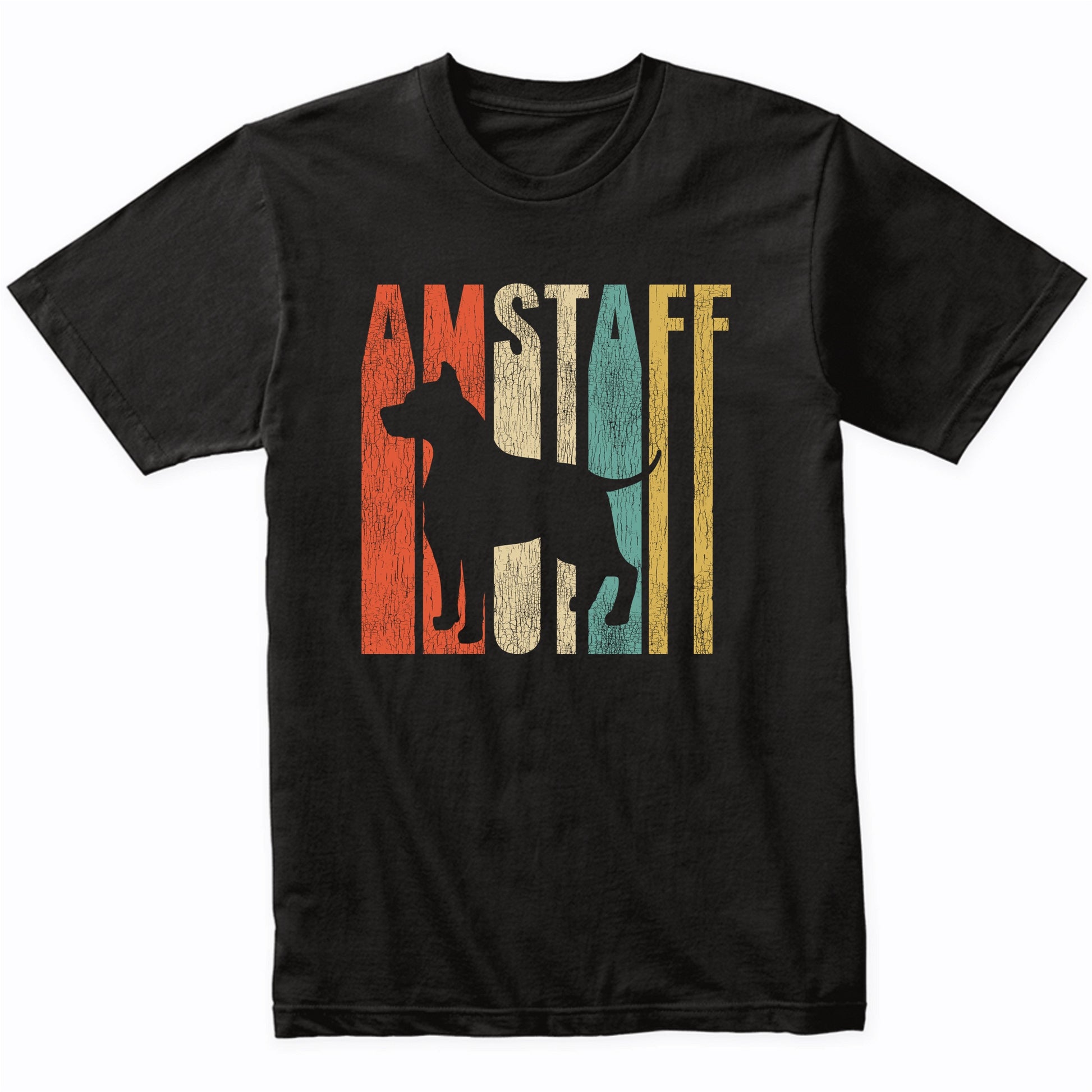 Retro 1970's Style AmStaff Dog Silhouette American Staffordshire Terrier Cracked Distressed T-Shirt