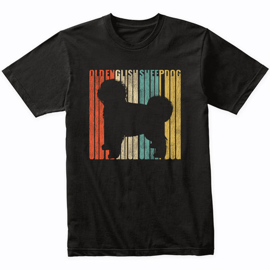 Retro 1970's Style Old English Sheepdog Dog Silhouette Cracked Distressed T-Shirt
