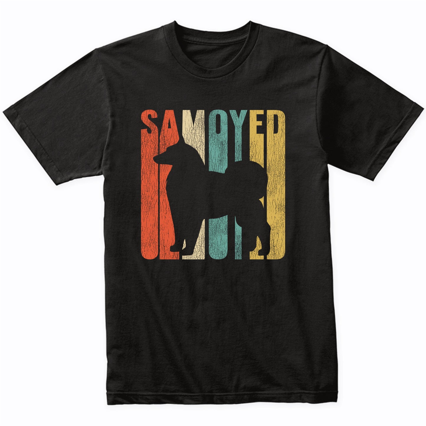 Retro 1970's Style Samoyed Dog Silhouette Cracked Distressed T-Shirt