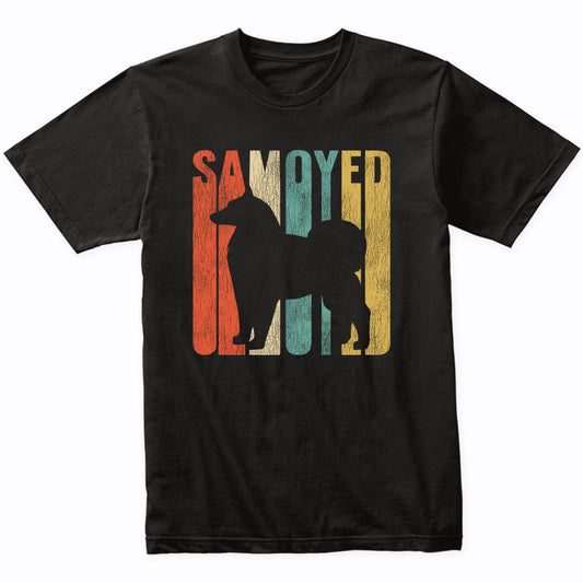 Retro 1970's Style Samoyed Dog Silhouette Cracked Distressed T-Shirt