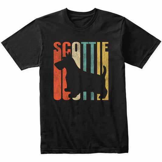 Retro 1970's Style Scottish Terrier Dog Silhouette Scottie Cracked Distressed T-Shirt