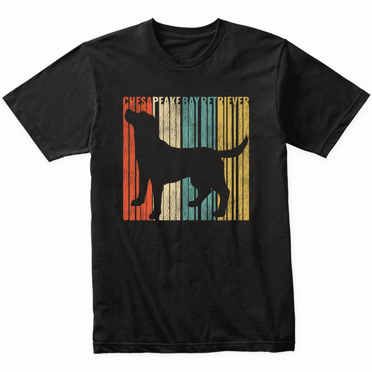 Retro 1970's Style Chesapeake Bay Retriever Dog Silhouette Chessie Cracked Distressed T-Shirt