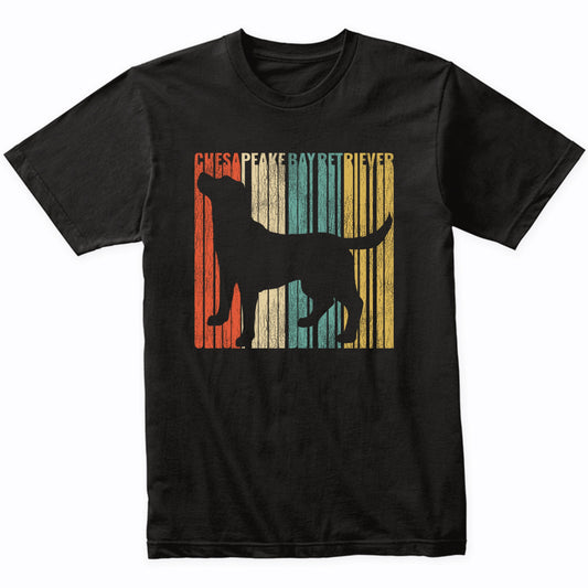 Retro 1970's Style Chesapeake Bay Retriever Dog Silhouette Chessie Cracked Distressed T-Shirt