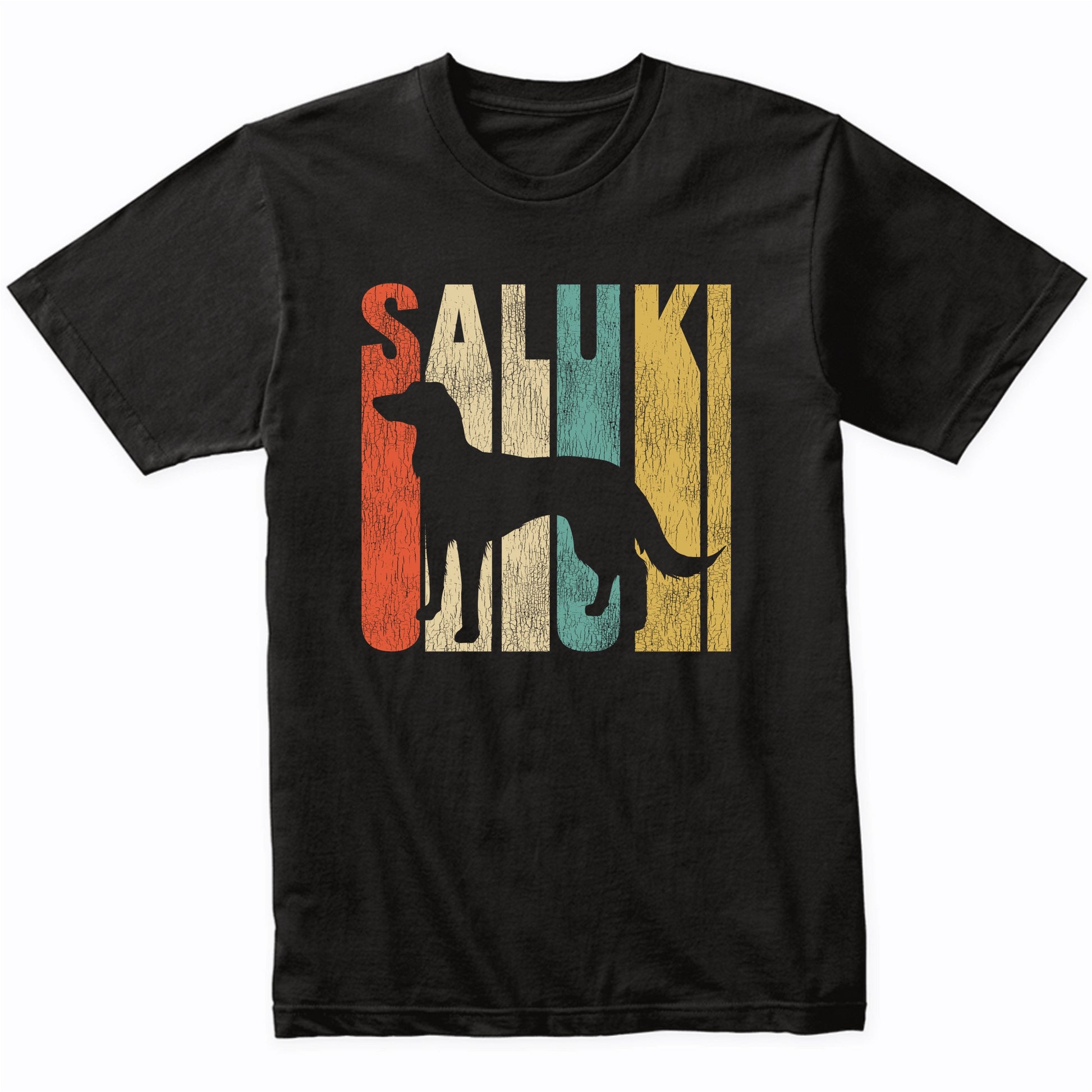 Retro 1970's Style Saluki Dog Silhouette Cracked Distressed T-Shirt