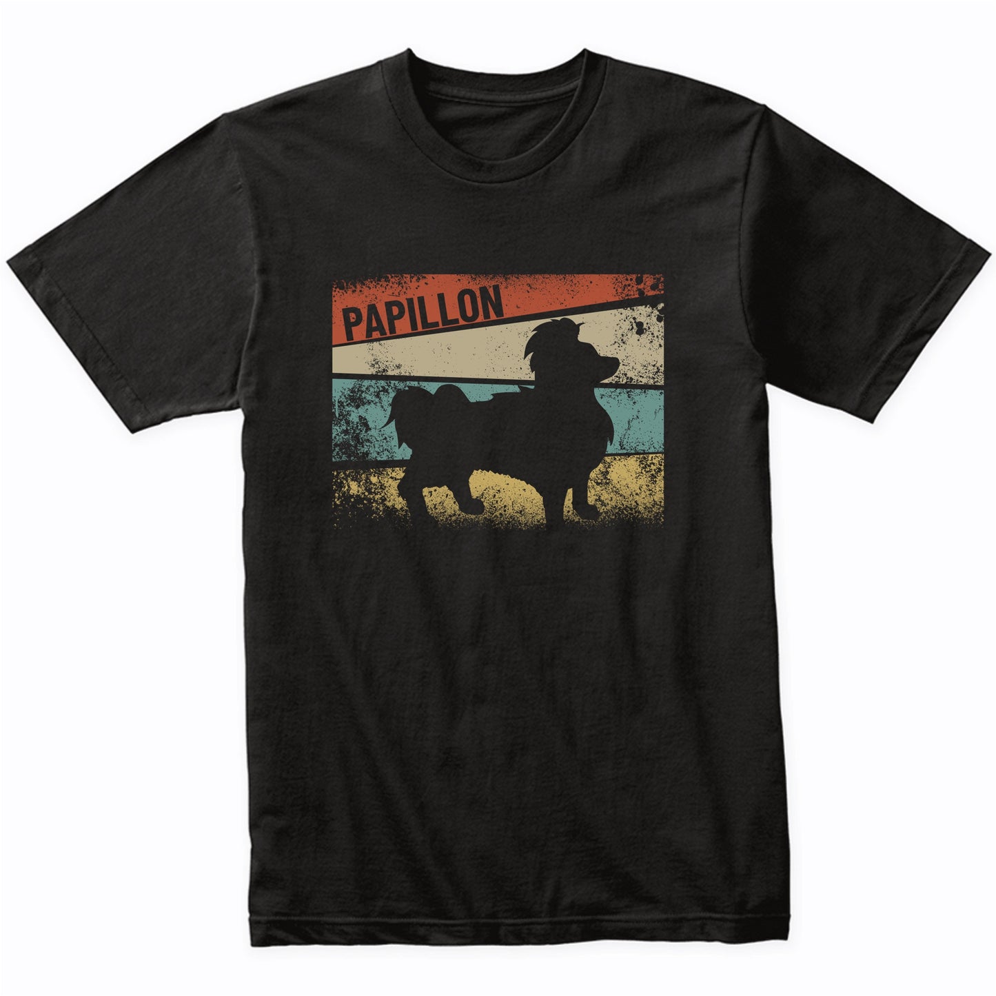 Retro Papillon Dog Breed Silhouette Papillon T-Shirt