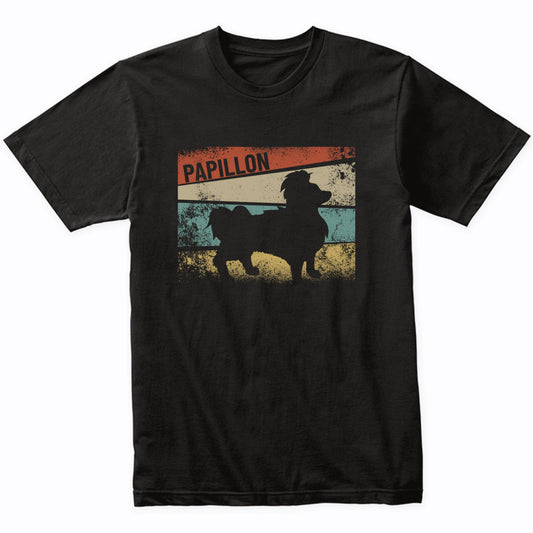 Retro Papillon Dog Breed Silhouette Papillon T-Shirt