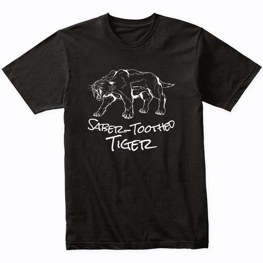Saber-Toothed Tiger Sketch Cool Prehistoric Animal Smilodon T-Shirt