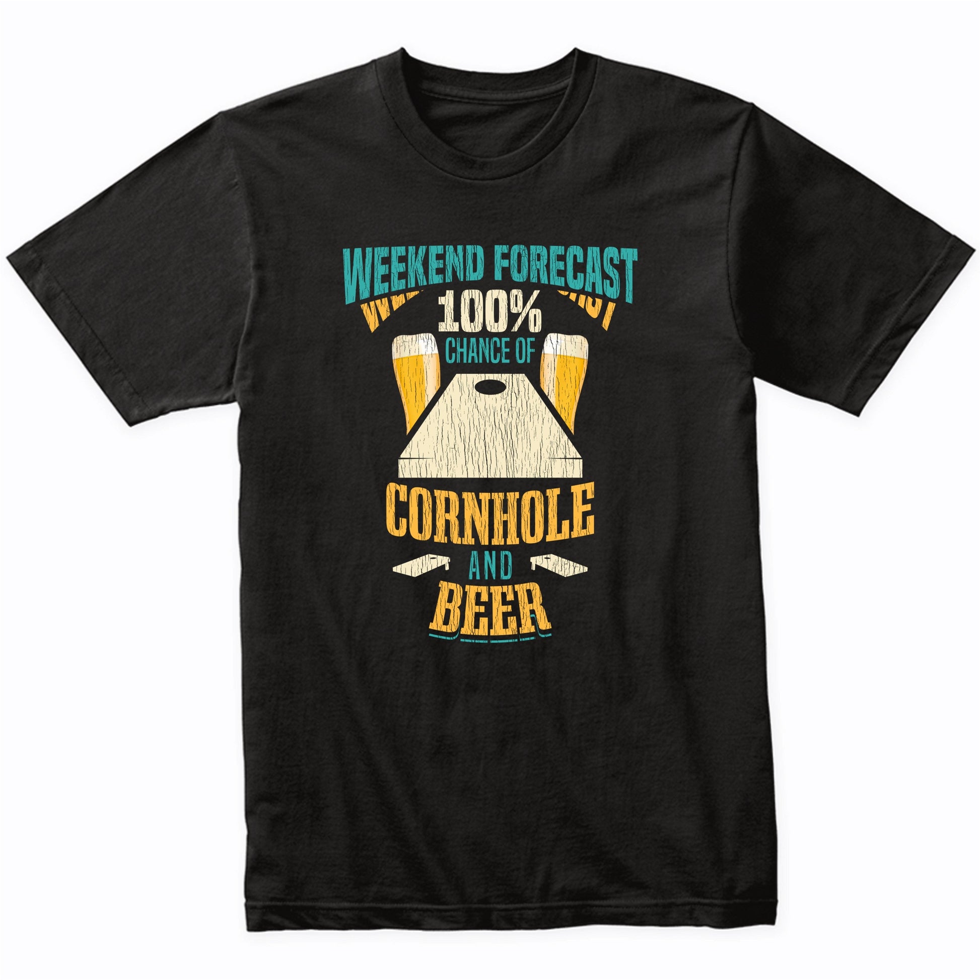Weekend Forecast 100% Chance of Cornhole and Beer Funny T-Shirt