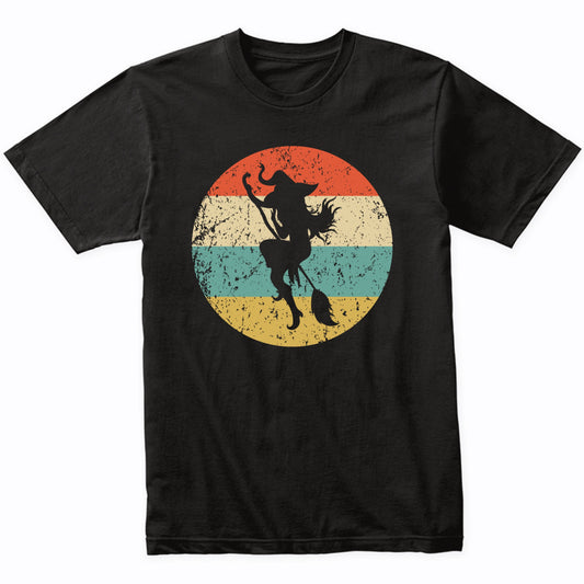 Halloween Spooky Scary Flying Witch on Broom Stick Retro T-Shirt