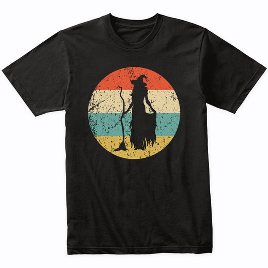 Retro Spooky Scary Witch with Broom Silhouette Halloween T-Shirt