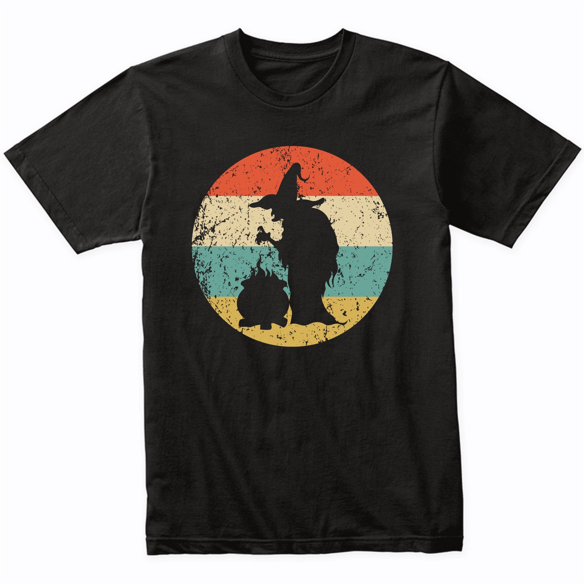 Retro Spooky Scary Witch with Cauldron Silhouette Halloween T-Shirt