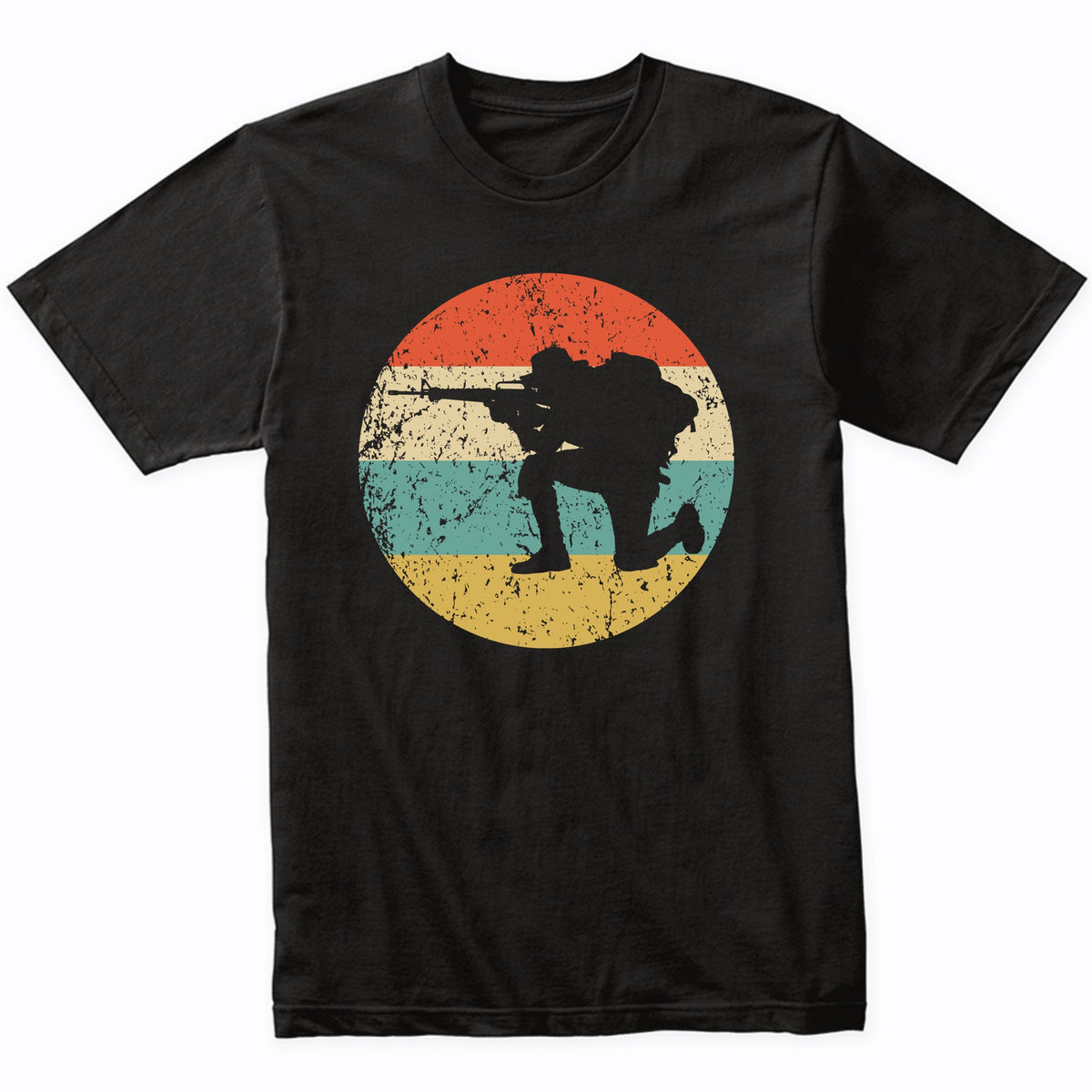 Crouching Soldier Silhouette Retro Military T-Shirt
