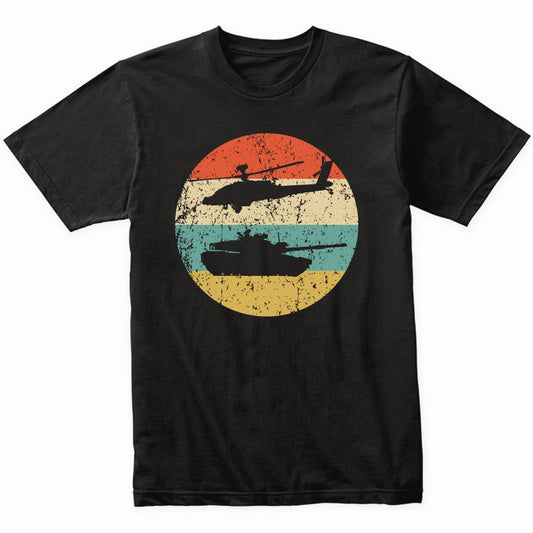 Chinook Helicopter and Tank Silhouette Retro Military T-Shirt