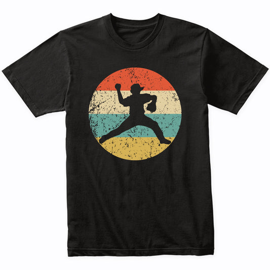 Baseball Player Pitcher Silhouette Retro Sports T-Shirt