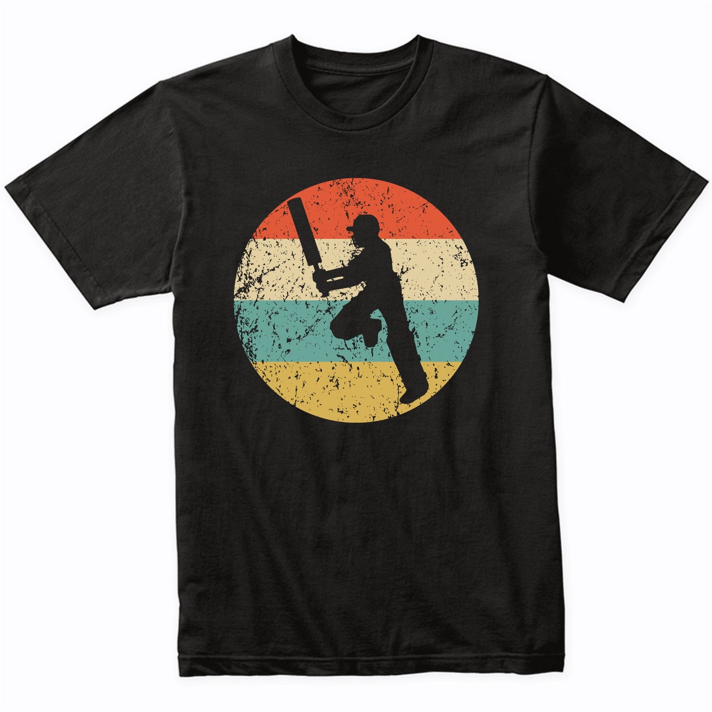 Cricket Player Silhouette Retro Sports T-Shirt
