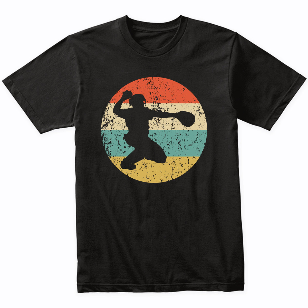 Baseball Player Catcher Silhouette Retro Sports T-Shirt