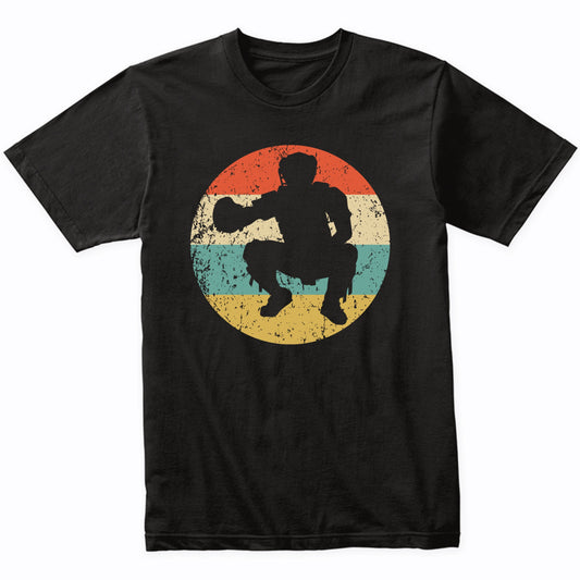 Baseball Catcher Silhouette Retro Baseball Player T-Shirt
