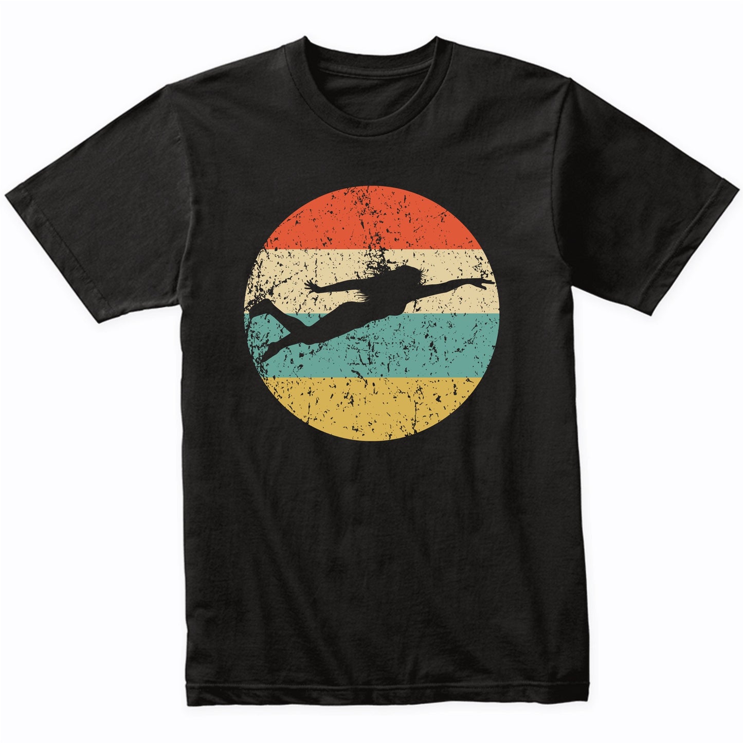 Female Swimmer Silhouette Retro Swimming T-Shirt