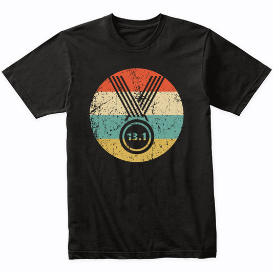 13.1 Miles Half Marathon Finisher Medal Icon Retro Running T-Shirt