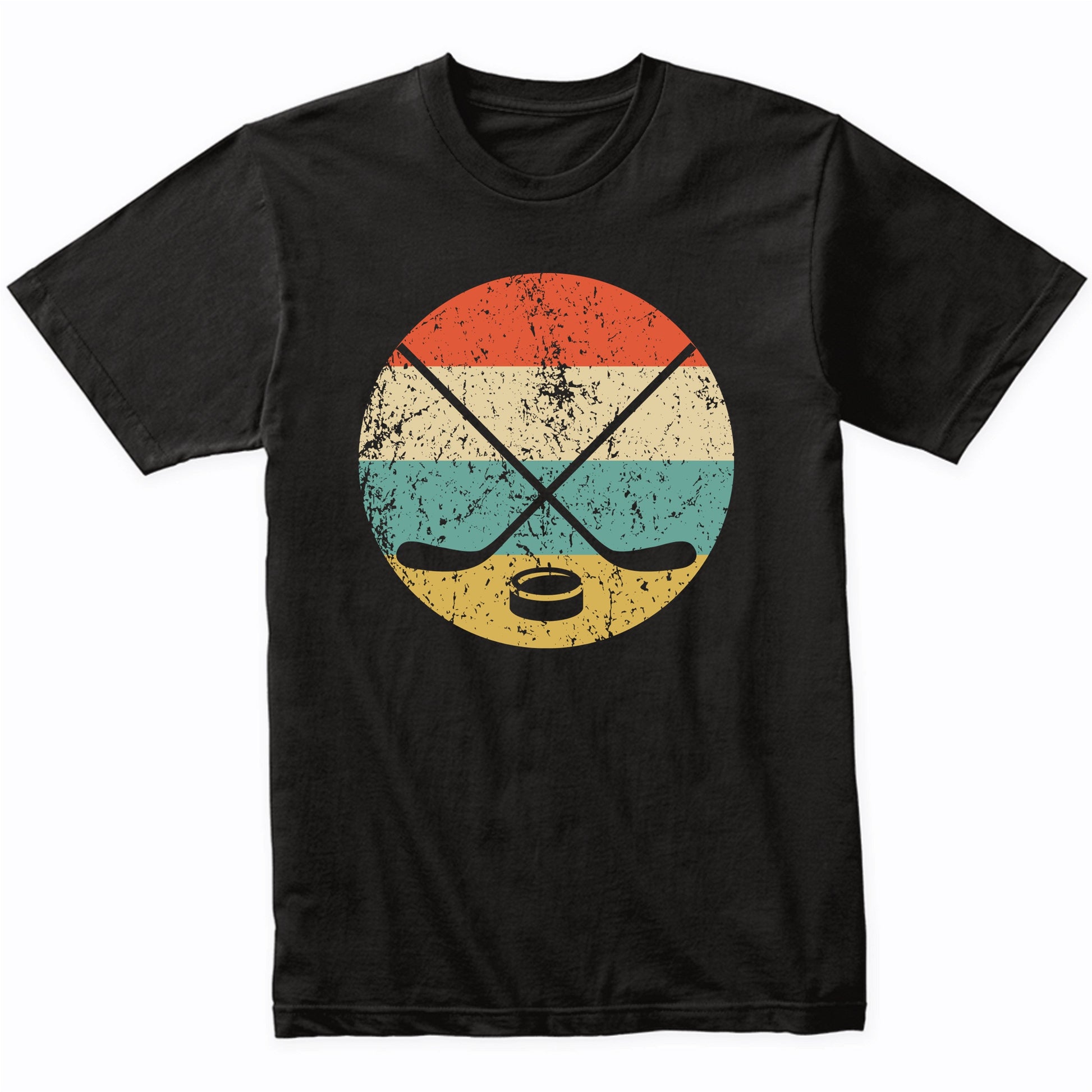 Crossed Hockey Sticks and Puck Icon Retro Hockey T-Shirt