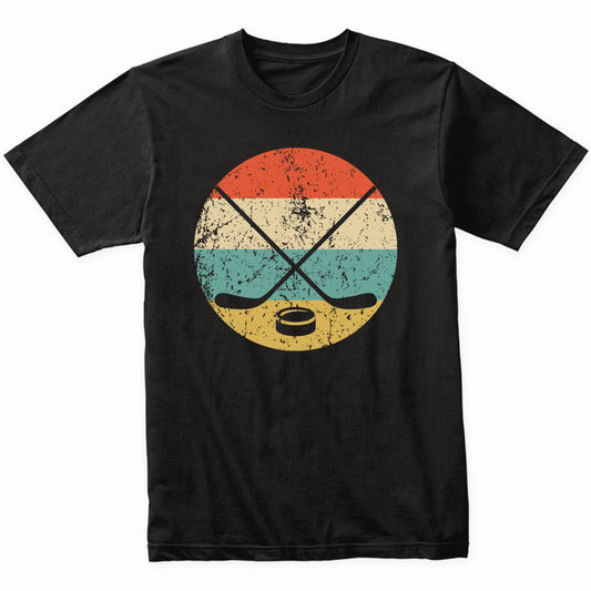 Crossed Hockey Sticks and Puck Icon Retro Hockey T-Shirt