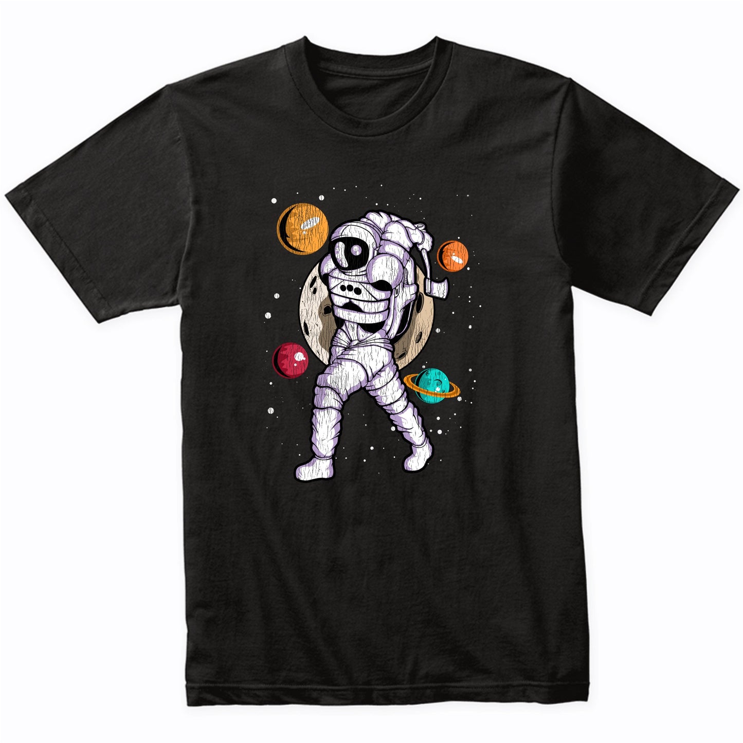 Axe Throwing Astronaut Outer Space Spaceman Distressed T-Shirt