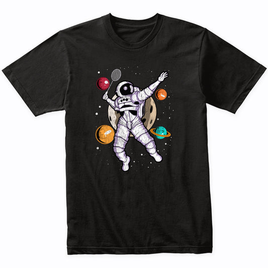 Badminton Astronaut Outer Space Spaceman Distressed T-Shirt