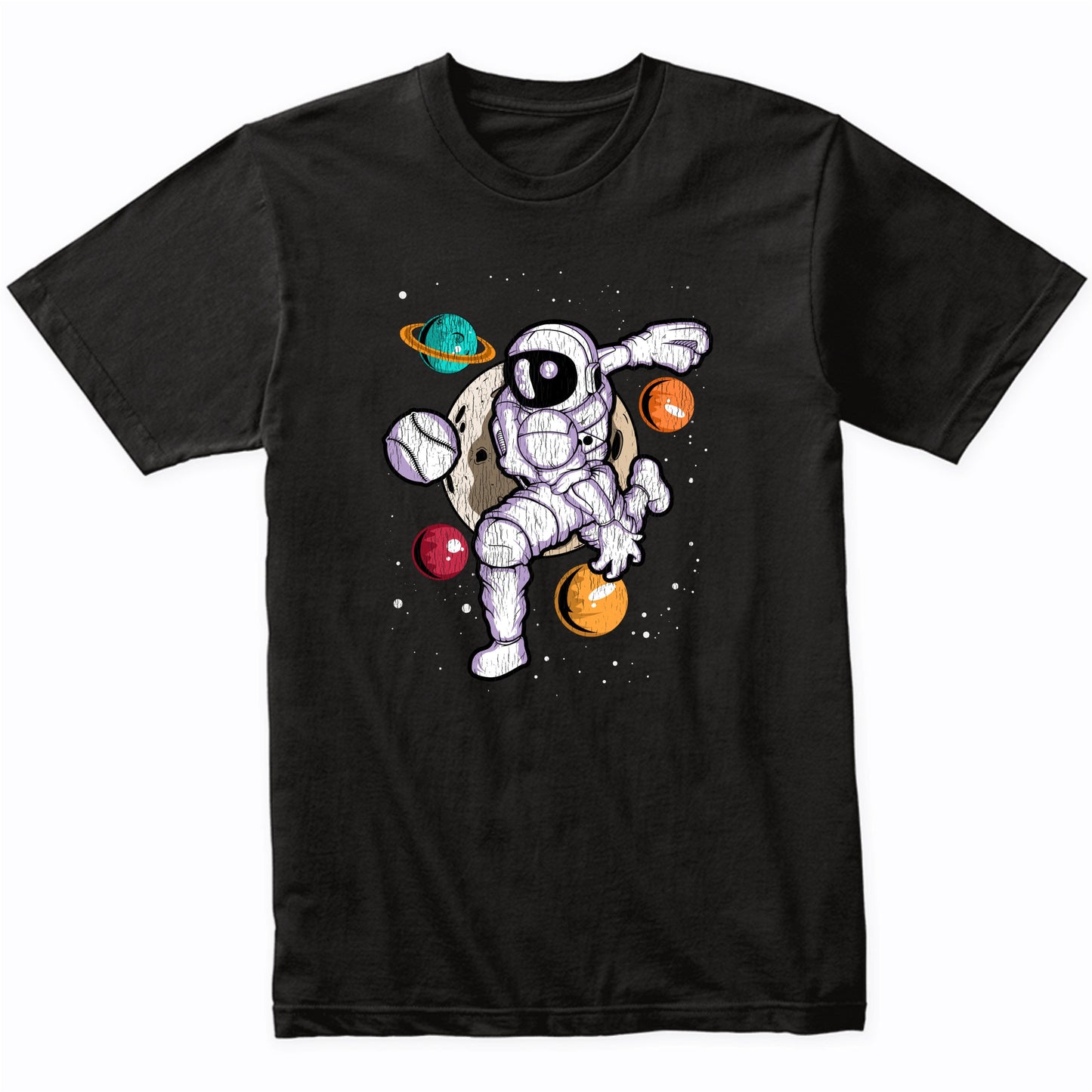 Baseball Pitcher Astronaut Outer Space Spaceman Distressed T-Shirt