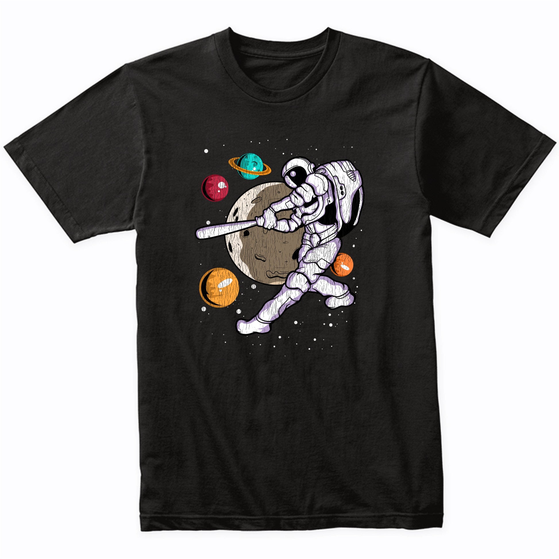 Baseball Batter Astronaut Outer Space Spaceman Distressed T-Shirt