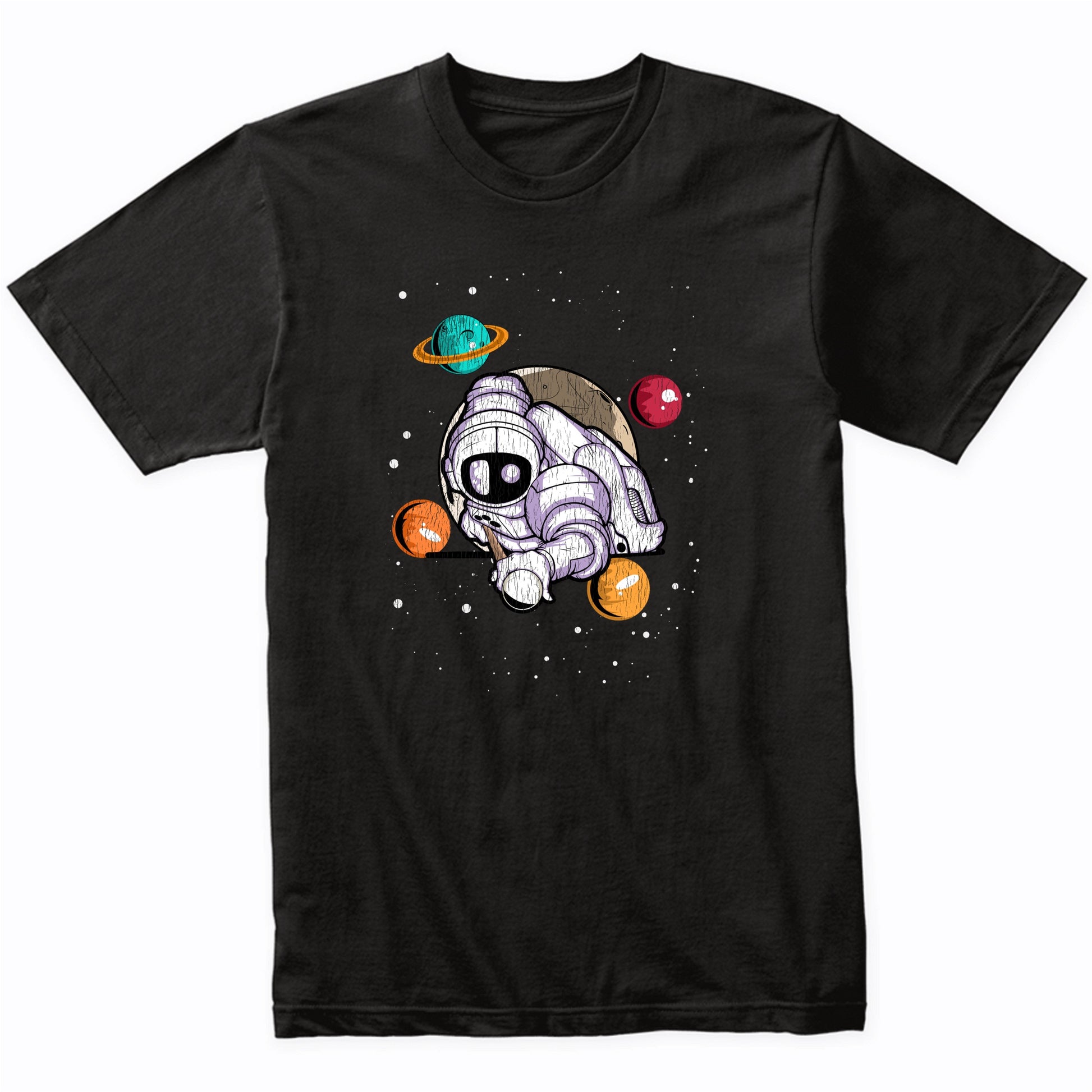 Billiards Astronaut Outer Space Spaceman Distressed T-Shirt