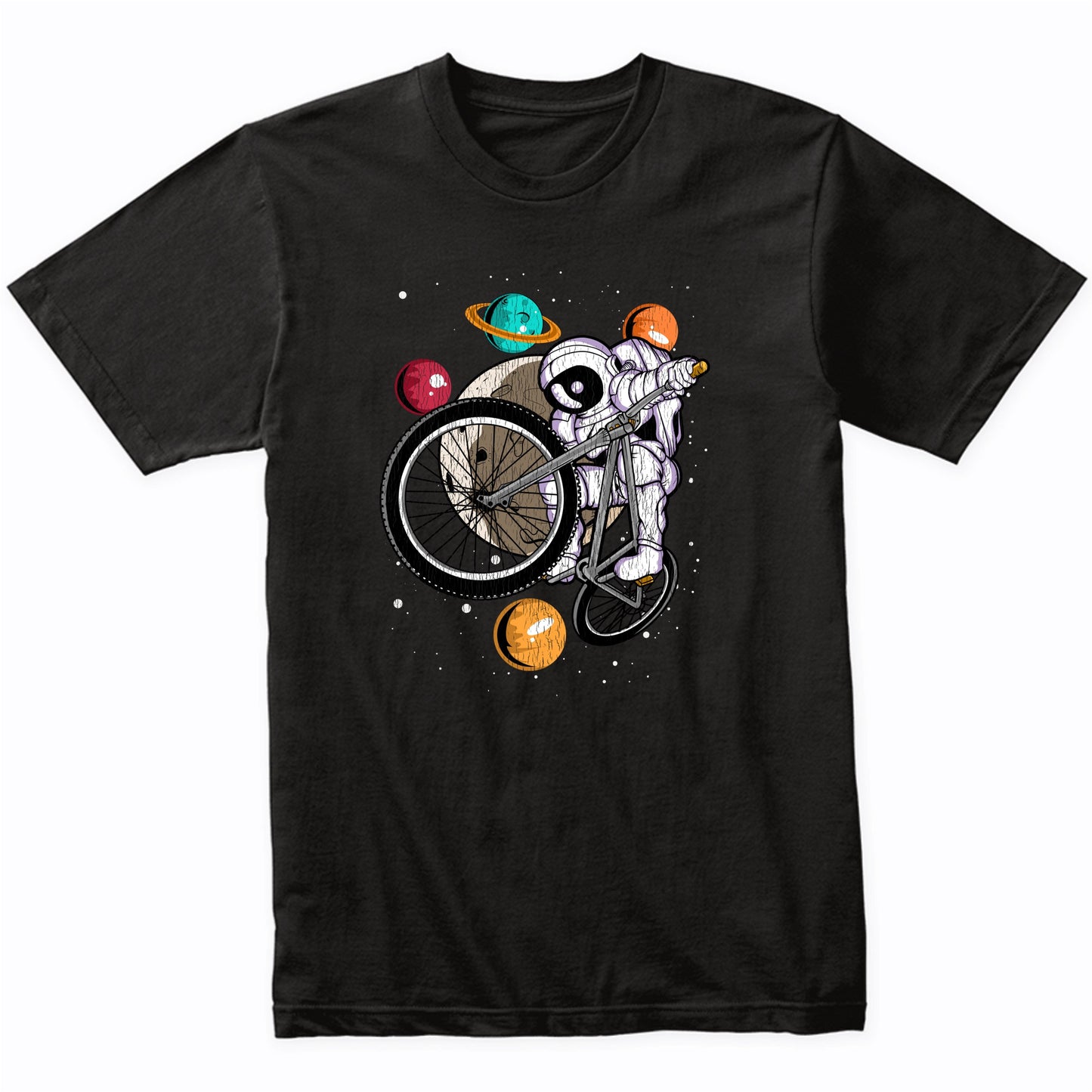 BMX Astronaut Outer Space Spaceman Bike Distressed T-Shirt