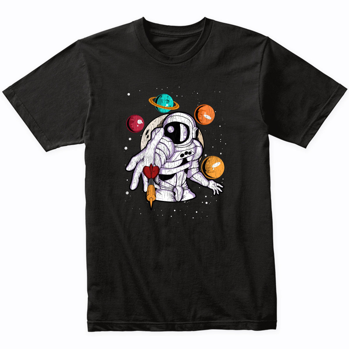 Darts Astronaut Outer Space Spaceman Distressed T-Shirt