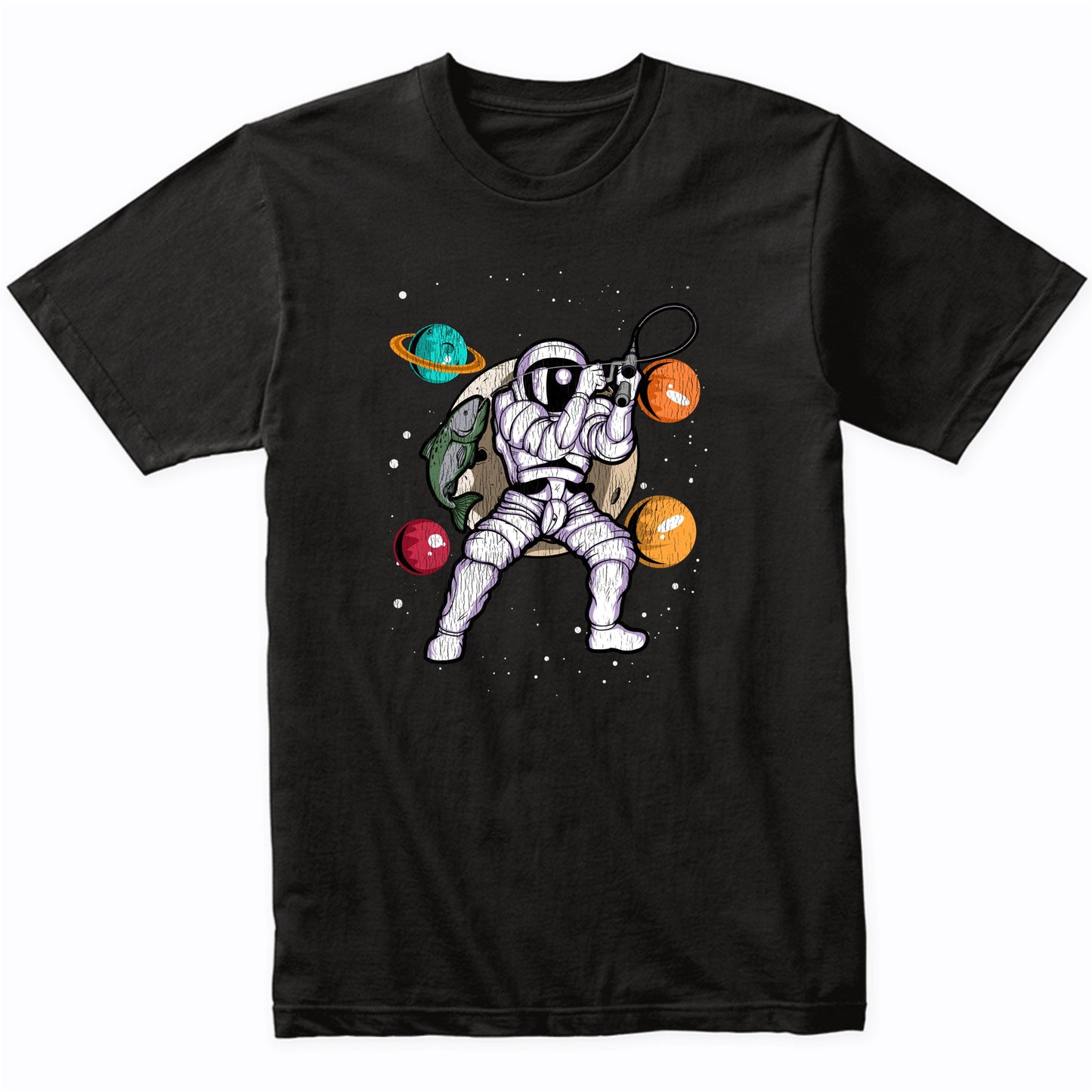 Fishing Astronaut Outer Space Spaceman Distressed T-Shirt