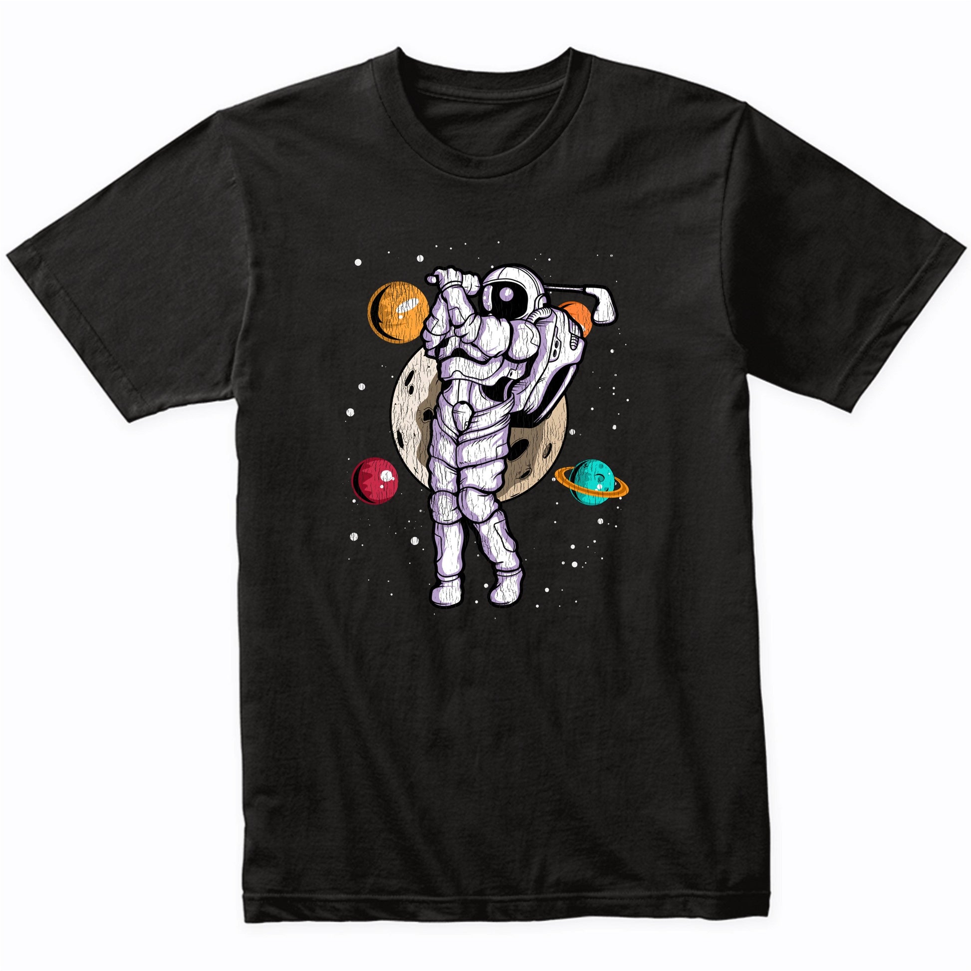 Golf Astronaut Outer Space Spaceman Distressed T-Shirt