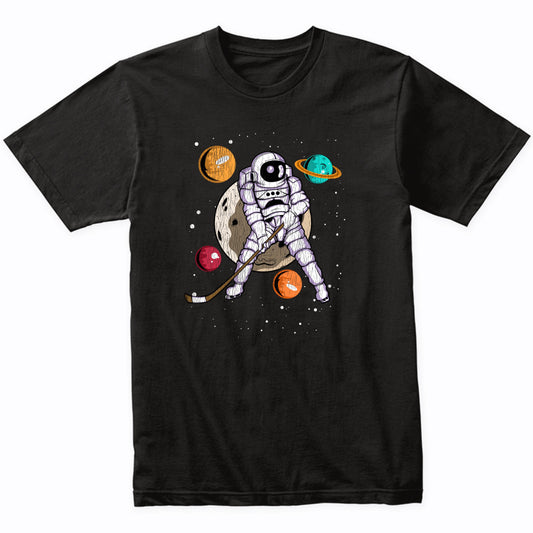 Hockey Astronaut Outer Space Spaceman Distressed T-Shirt