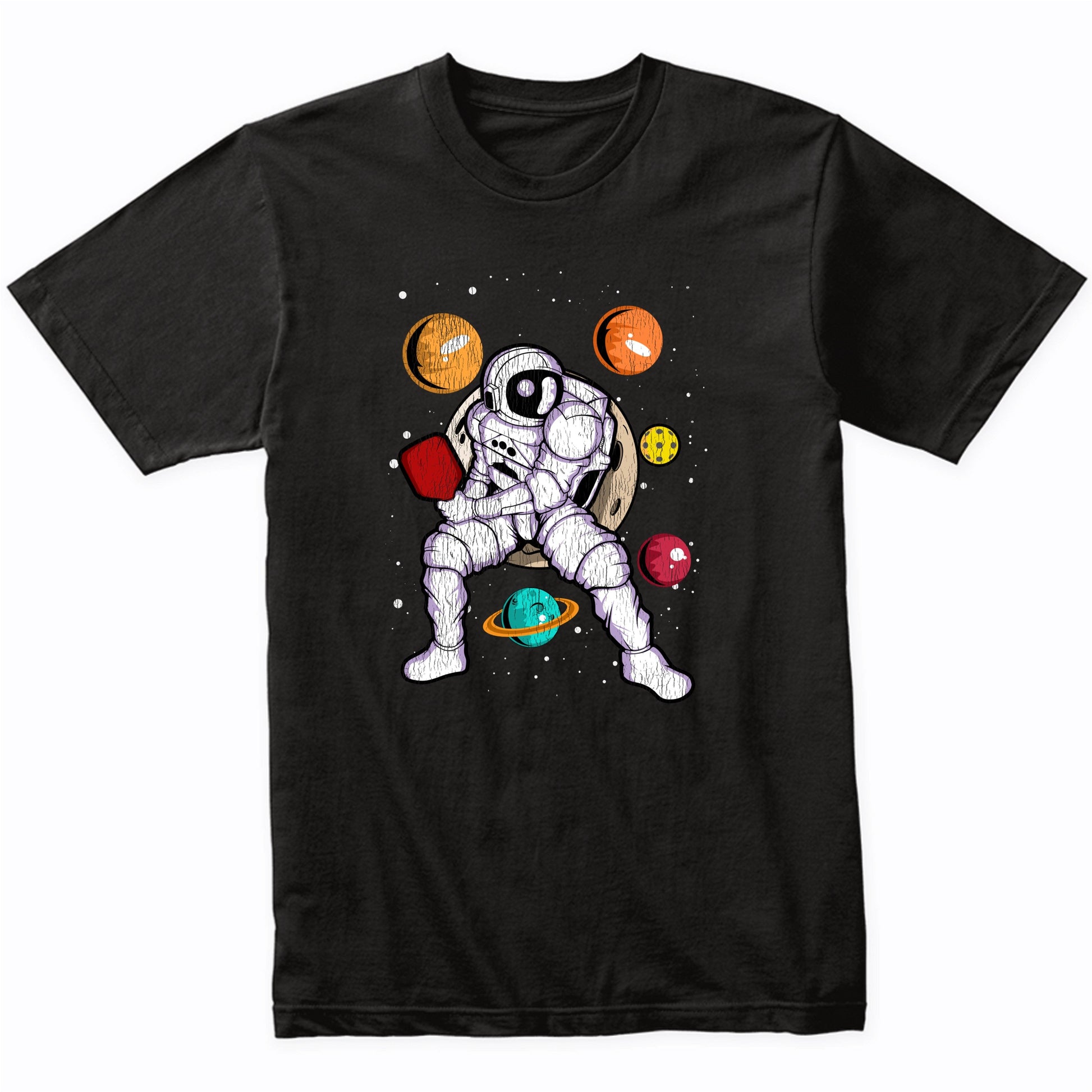 Pickleball Astronaut Outer Space Spaceman Distressed T-Shirt