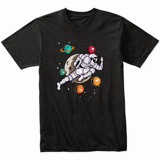 Running Astronaut Outer Space Spaceman Distressed T-Shirt