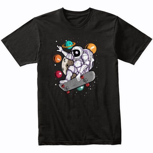 Skateboarding Astronaut Outer Space Spaceman Skater Distressed T-Shirt
