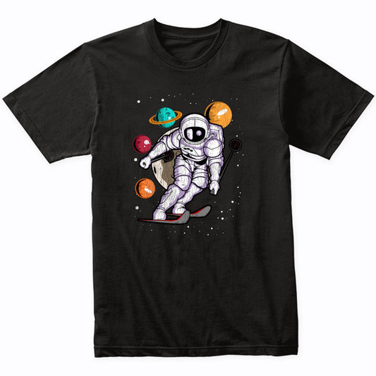 Skiing Astronaut Outer Space Spaceman Distressed T-Shirt