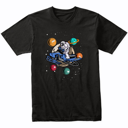 Snowmobiling Astronaut Outer Space Spaceman Snowmobile Distressed T-Shirt