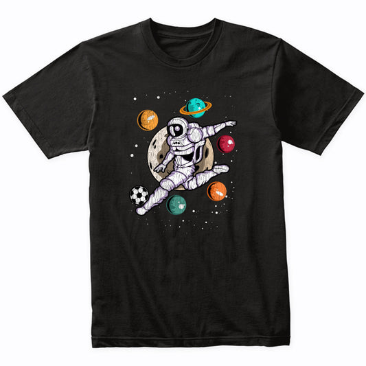 Soccer Astronaut Outer Space Spaceman Distressed T-Shirt