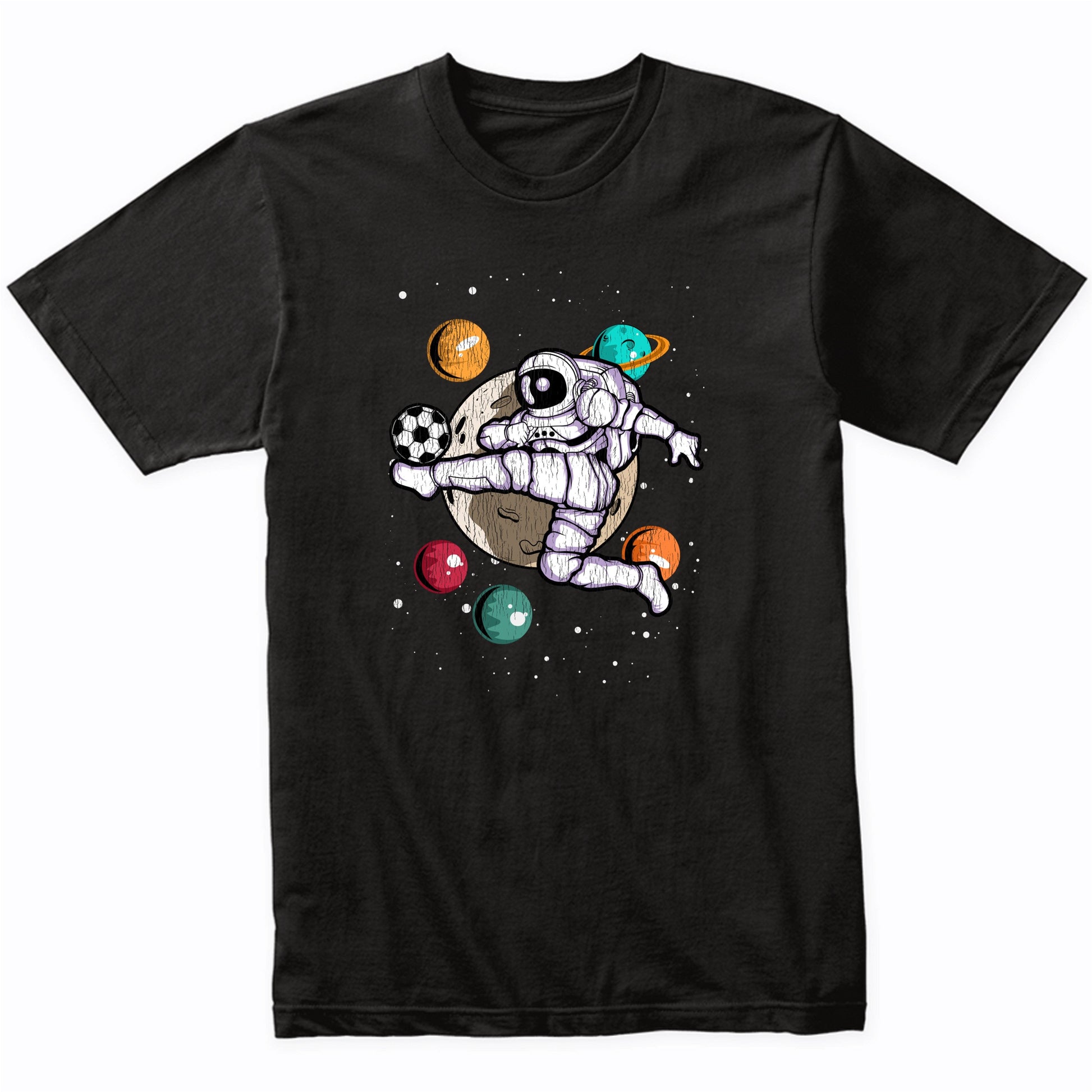 Soccer Astronaut Outer Space Spaceman Distressed T-Shirt