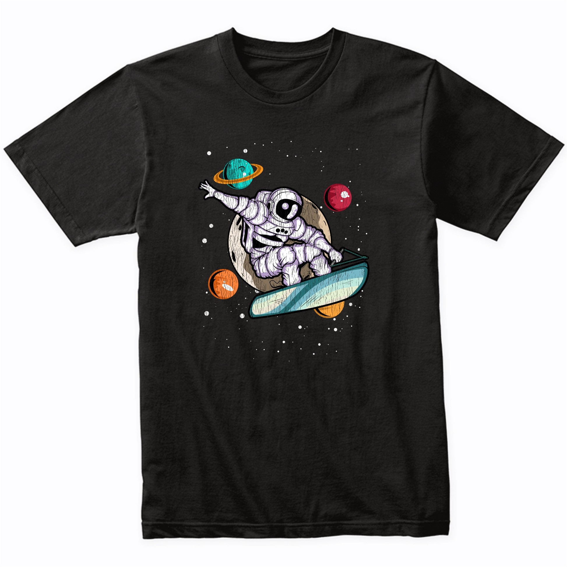 Wakeboarding Astronaut Outer Space Spaceman Distressed T-Shirt