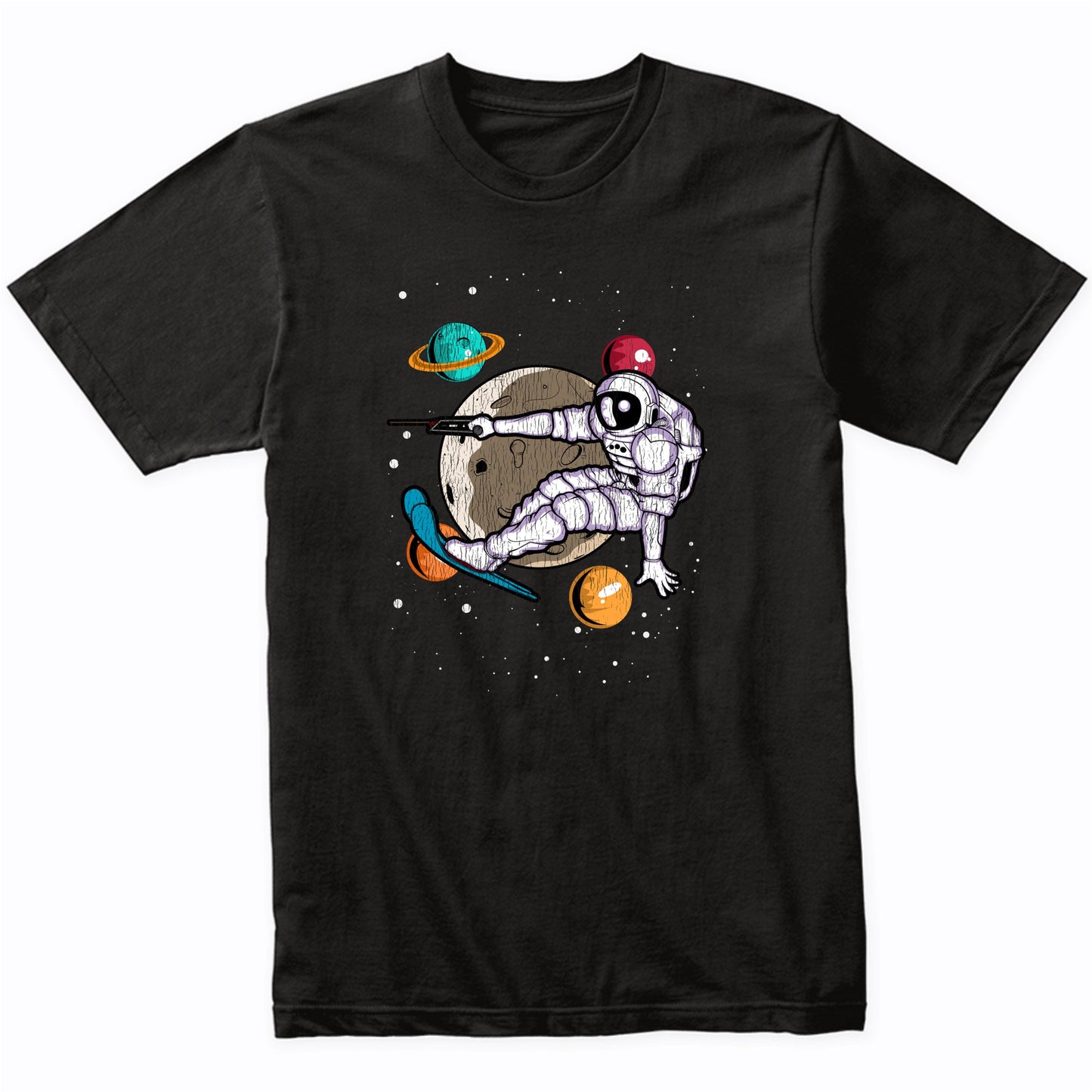 Waterskiing Astronaut Outer Space Spaceman Distressed T-Shirt