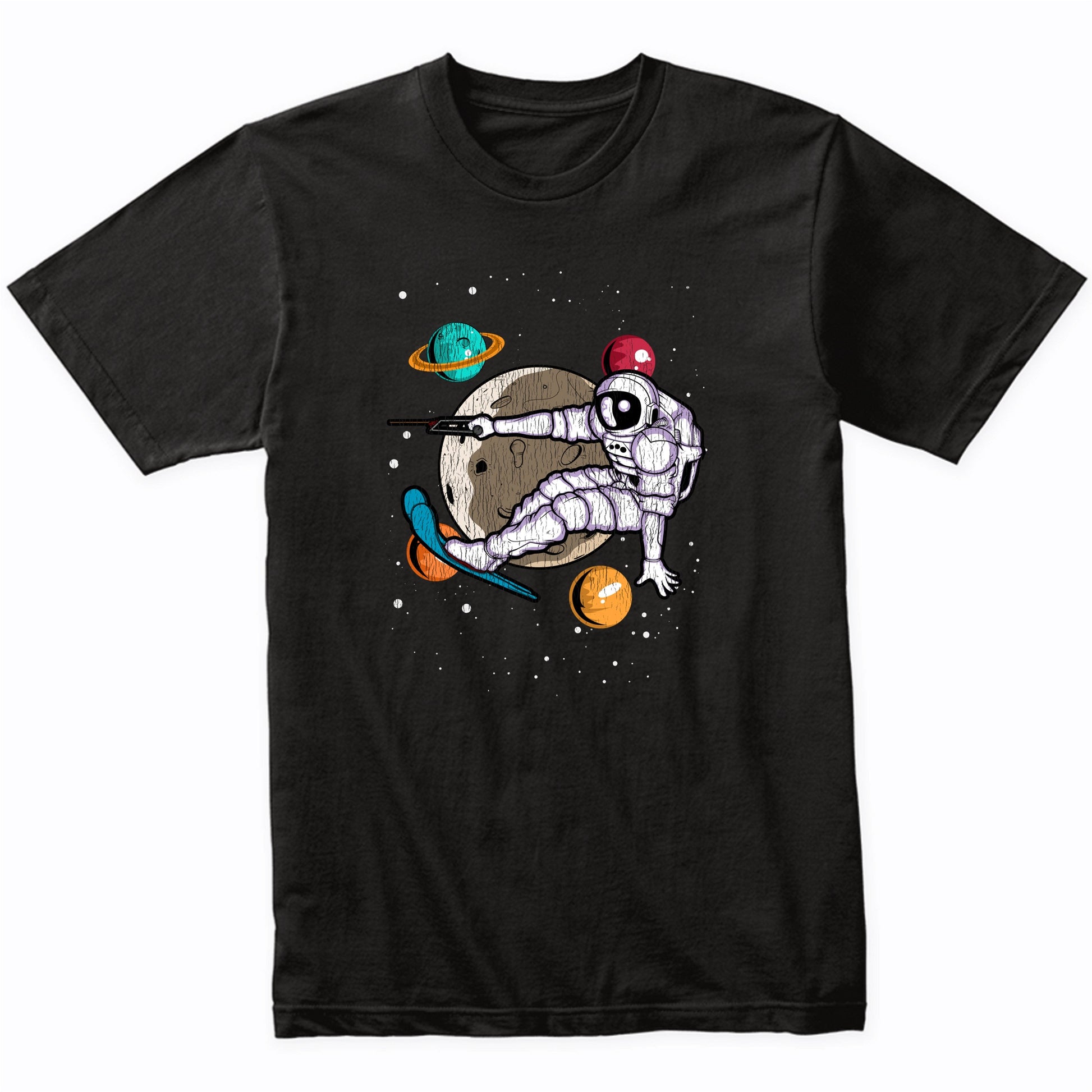 Waterskiing Astronaut Outer Space Spaceman Distressed T-Shirt
