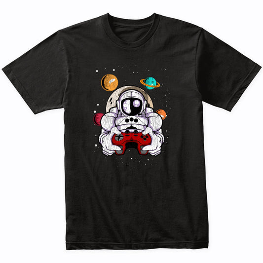 Gamer Astronaut Outer Space Spaceman Video Games Distressed T-Shirt