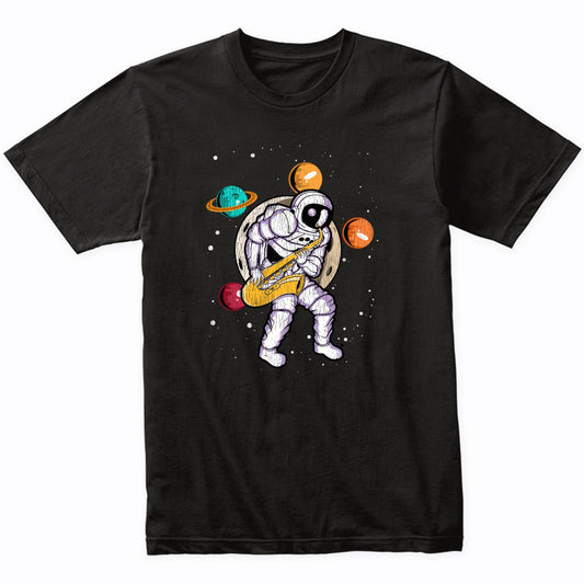 Sax Player Astronaut Outer Space Spaceman Saxophone Distressed T-Shirt