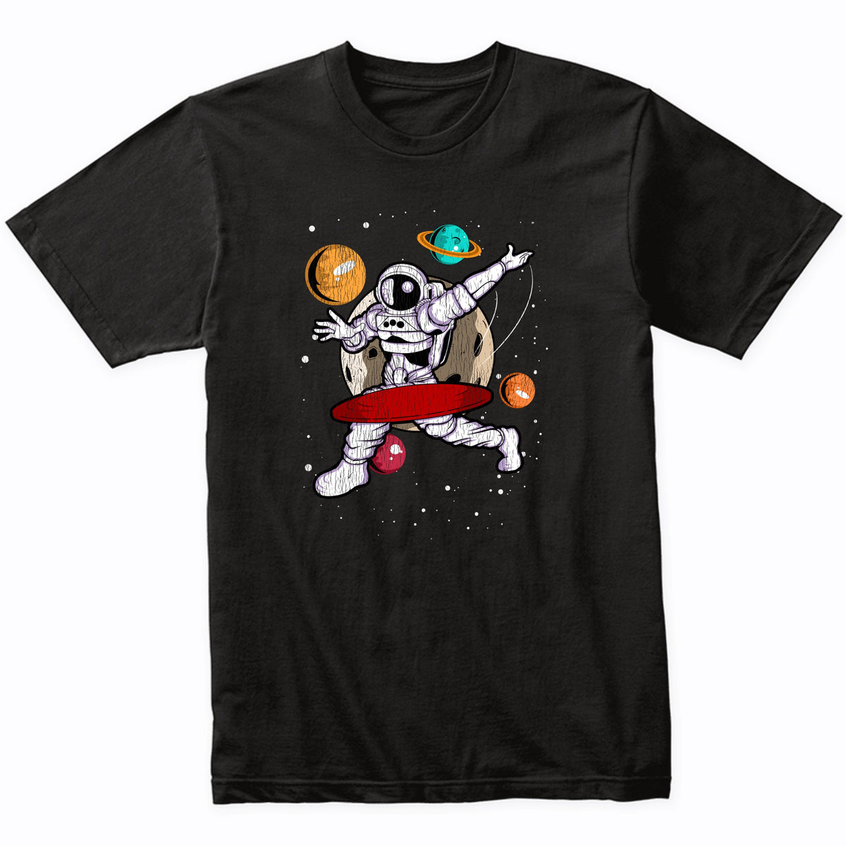 Disc Golf Astronaut Outer Space Spaceman Disc Golf Distressed T-Shirt