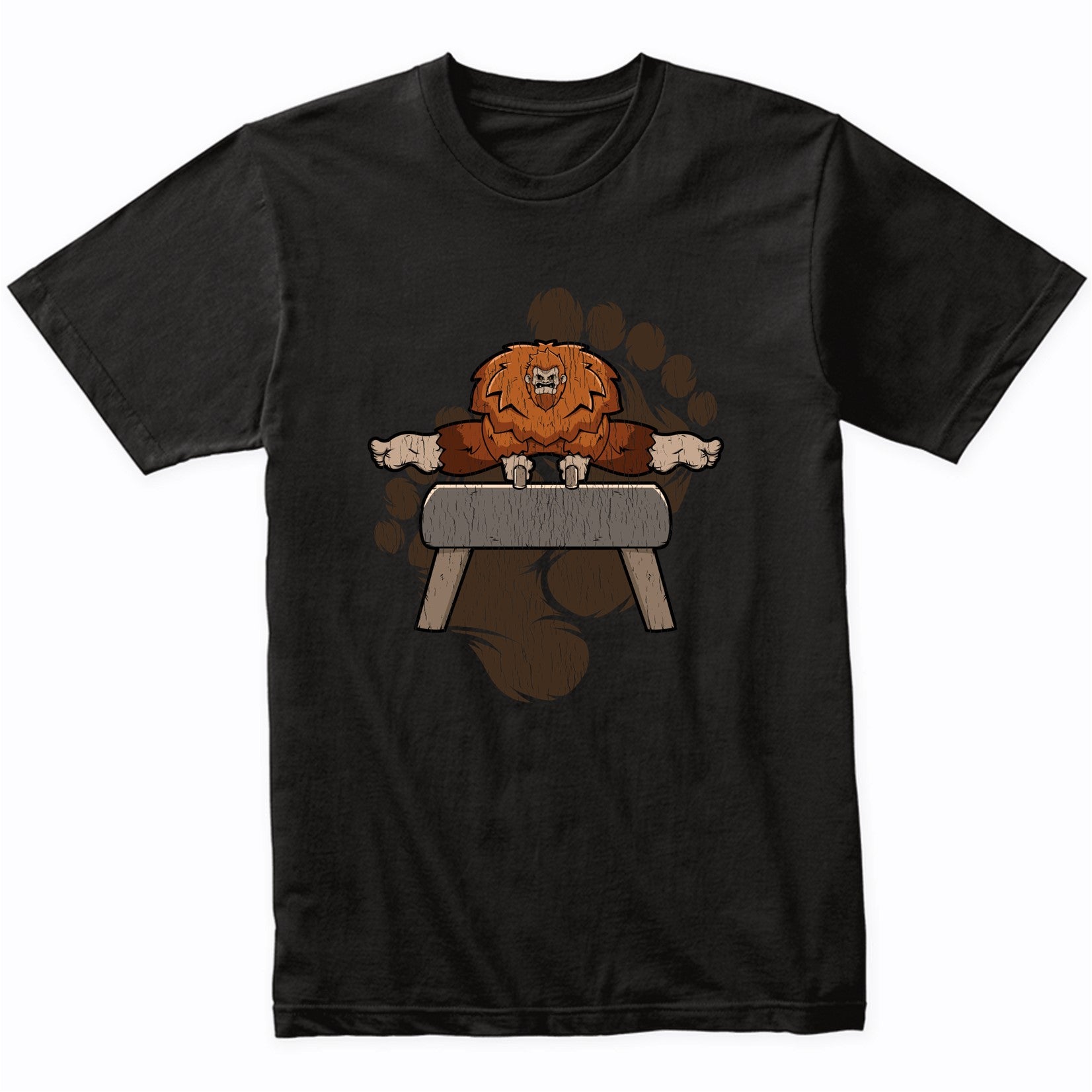 Bigfoot Gymnastics Shirt - Sasquatch on Pommel Horse T-Shirt